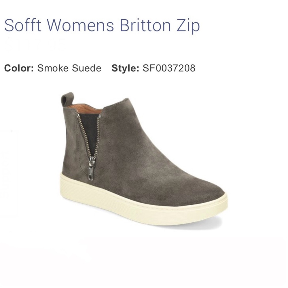 Sofft Britton Womens Size 7.5M Sneakers Shoes Gray Waterproof Suede Zip Up